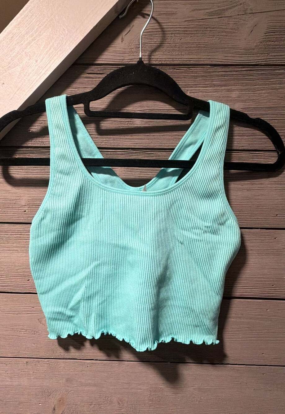 Yogalicious Hollywood Ruffle Bra Size L Light Blue Ribbed Crop Top